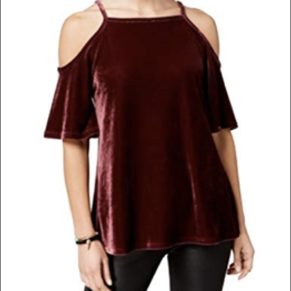 Ultra Flirt Cold Shouldered Velvet Shirt